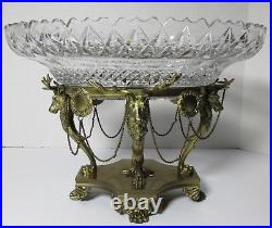 PAIRPOINT CENTERPIECE BOWL DEER STAGS BASE CUT GLASS BOWL LARGE SIGNED Antique