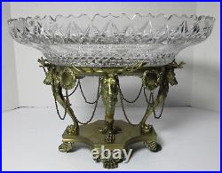 PAIRPOINT CENTERPIECE BOWL DEER STAGS BASE CUT GLASS BOWL LARGE SIGNED Antique