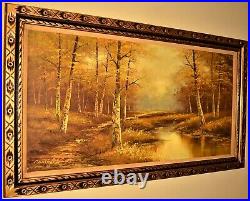 PHILLIP CANTRELL Original Vintage Signed Large River Lake Landscape Oil Painting