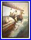 Painting Fisherman in Stormy Sea Signed S. Gustafson Vintage Seascape Art Decor