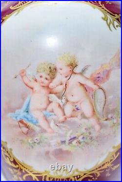 Pair Of Antique ROYAL VIENNA Hand Painted Cherub Signed Large Porcelain Vases