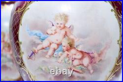 Pair Of Antique ROYAL VIENNA Hand Painted Cherub Signed Large Porcelain Vases