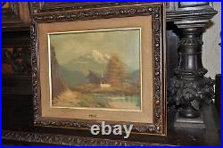Peaceful Antique Mountain Chalet Painting