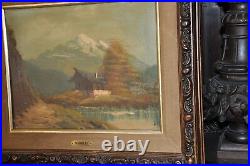Peaceful Antique Mountain Chalet Painting