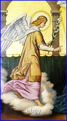 Pre-Raphaelite, Angel Saint Portrait Annunciation Large Antique Oil Painting