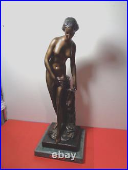 RARE Antique 1757 Falconet Signed Bronze Nude Girl Sculpture (24 by 9 by 9)