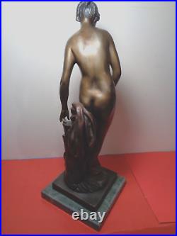RARE Antique 1757 Falconet Signed Bronze Nude Girl Sculpture (24 by 9 by 9)