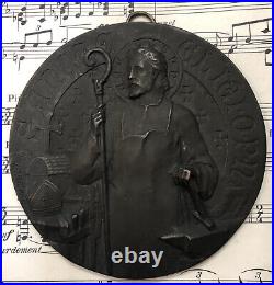 RARE Large Antique French Bronze Medal Plaque St Eligius Signed Tricard c1920