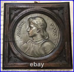 RARE Large Antique French Joan of Arc Plaque Signed by Charles Desvergnes c1900