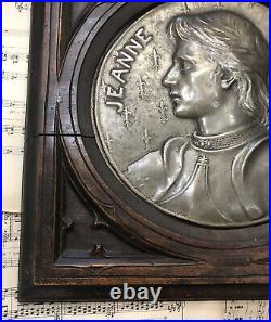 RARE Large Antique French Joan of Arc Plaque Signed by Charles Desvergnes c1900