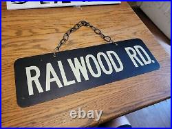Ralwood Rd Large Antique Vtg Sign Road Street 22x7 Metal Boston Ma Rare Old