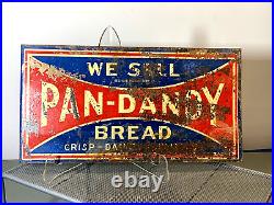 Rare 1920's Pan Dandy Bread Painted Tin Flange Sign General Store (chr)