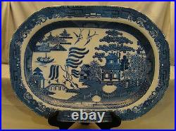 Rare Finest Quality Early Signed Herculaneum Blue Willow Meat Platter 1820