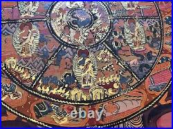 Rare Hand Painted Tibetan Wheel Life mandala thangka painting Om Signed Yoga A12