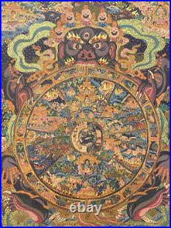 Rare Hand Painted Tibetan mandala thangka Wheel Of Life Thangka Buddha Signed