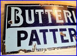Rare Large Antique Double Sided Butterrick Patterns Heavy Porcelain Flange Sign