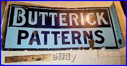 Rare Large Antique Double Sided Butterrick Patterns Heavy Porcelain Flange Sign