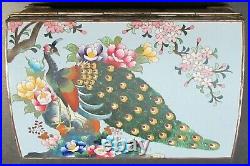 Rare Large Inaba Peacock Blossom Cloisonne Blue Enamel Music Jewelry Box Signed