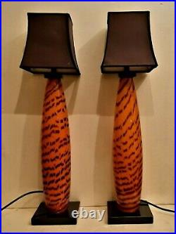 Rare Large Murano Signed Cenedese Tbale Lamps Tigre Pattern Glass MID Century