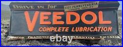 Rare Large Vintage Antique Veedol Metal Store Shelf Heavy Embossed Enamel Sign