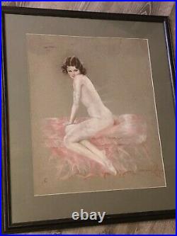 Rare Original Large Antique Signed Provocative Illustration Painting Woman 20s