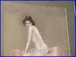 Rare Original Large Antique Signed Provocative Illustration Painting Woman 20s