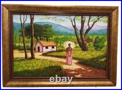Rare Signed Samuel Machuca Countryside Landscape Art Painting Dominican Republic