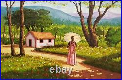 Rare Signed Samuel Machuca Countryside Landscape Art Painting Dominican Republic