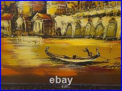 Rare Vintage Ashbrook Signed Painting on Wood ITALY Lighted Framed 52 x 28