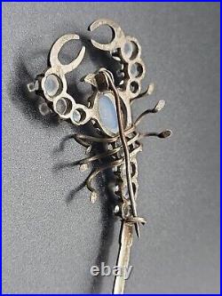Rare Vintage Moonstone Scorpion Large Antique Brooch Pin Open Back Art Deco