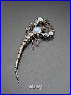 Rare Vintage Moonstone Scorpion Large Antique Brooch Pin Open Back Art Deco