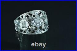 Rare antique large bracelet SOUVENIR PARIS FRANCE EIFFEL TOWER feligree signed