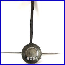 Rare signed antique primitive iron long handled metal large ladle scoop