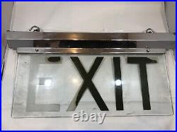 Reclaimed Large Art Deco Chrome Illuminated Etched EXIT Sign