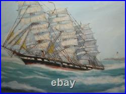 Robert Edmund Lee (Norway, US, 1899-1980) Oil CLIPPER SHIP LARGE ANTIQUE MARITIME