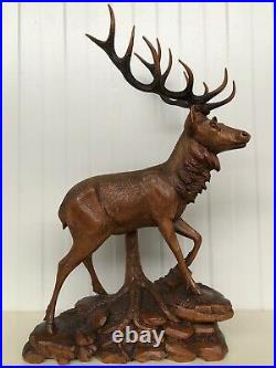 SALE! Exceptional Large Black Forest Deer/Stag carved in wood signed N. Deneffe