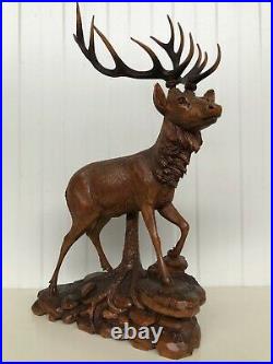 SALE! Exceptional Large Black Forest Deer/Stag carved in wood signed N. Deneffe