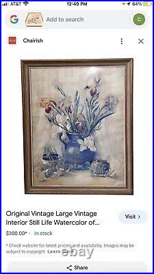 SIGNED Haunted Watercolor Large Flowers Antique Victorian Art 13 Yr Old Girl