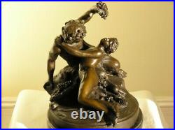 Satyr Teasing Nude Young Woman Large Metal Bronze Statue Signed 14kg 40cm