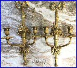 Set of 2 Antique Wall sconces STERLING BRONZE Louis French XVI ormolu fruit gold