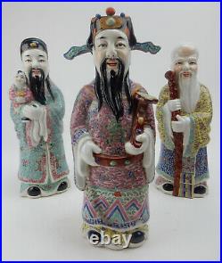 Set of (3) Large Antique Chinese Famille Rose Immortal Figure Statues, 11