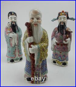 Set of (3) Large Antique Chinese Famille Rose Immortal Figure Statues, 11