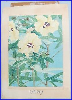 Set of 3 Large Signed 19th C. JAPANESE WOODBLOCK Prints of Flowers c. 1890