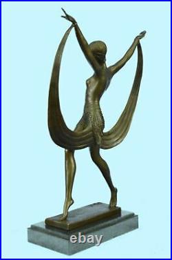 Signed Art Deco Nude Girl Dancer Fayral Bronze Statue Marble Base Figurine Large