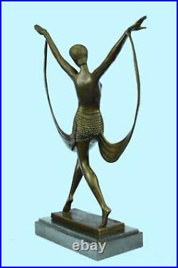 Signed Art Deco Nude Girl Dancer Fayral Bronze Statue Marble Base Figurine Large