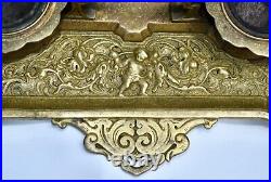 Signed Louis XV Style Antique Large Cast Base Double Inkwell/Desk Stand Putti