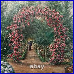 Signed, Unframed French Antique Oil on Canvas Painting- Garden Trellis & Path