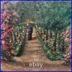 Signed, Unframed French Antique Oil on Canvas Painting- Garden Trellis & Path