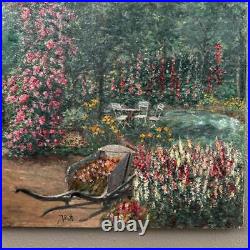 Signed, Unframed French Antique Oil on Canvas Painting- Garden Trellis & Path