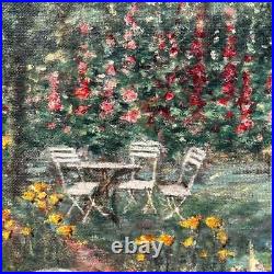 Signed, Unframed French Antique Oil on Canvas Painting- Garden Trellis & Path